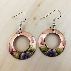 HANDMADE Dagle Earrings Mexican Copper Multicolor Handpainted Fashion Earrings